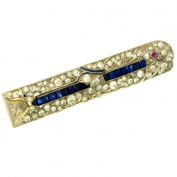 Deco Platinum Diamond Sapphire Brooch with .4 CTW of Diamonds